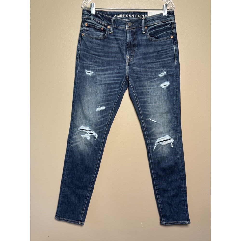 American Eagle Jeans Mens 32x34 AirFlex Plus Athletic Skinny Distressed Denim